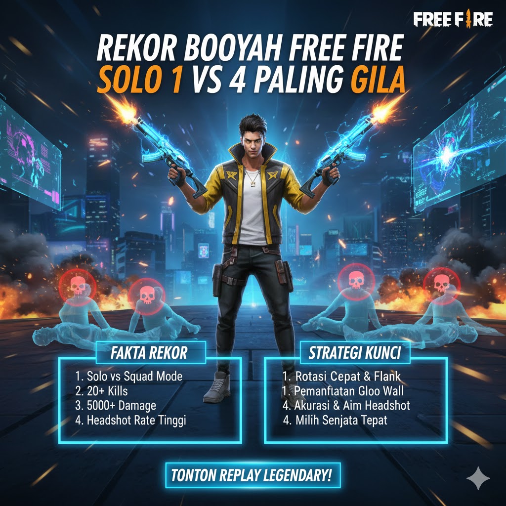 Rekor Booyah Free Fire Solo 1 vs 4 Paling Gila 2026!