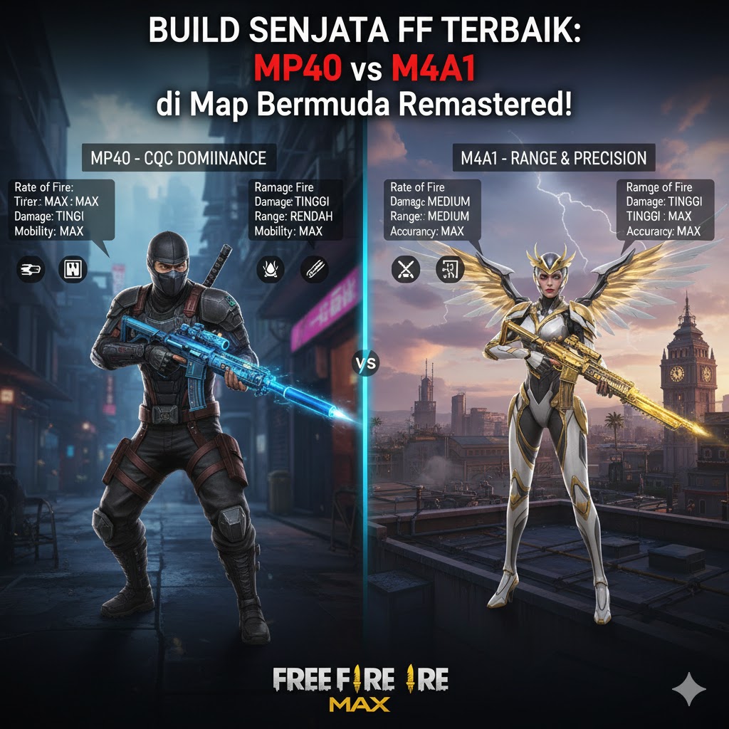 Build Senjata FF Terbaik: MP40 vs M4A1 di Map Bermuda Remastered!