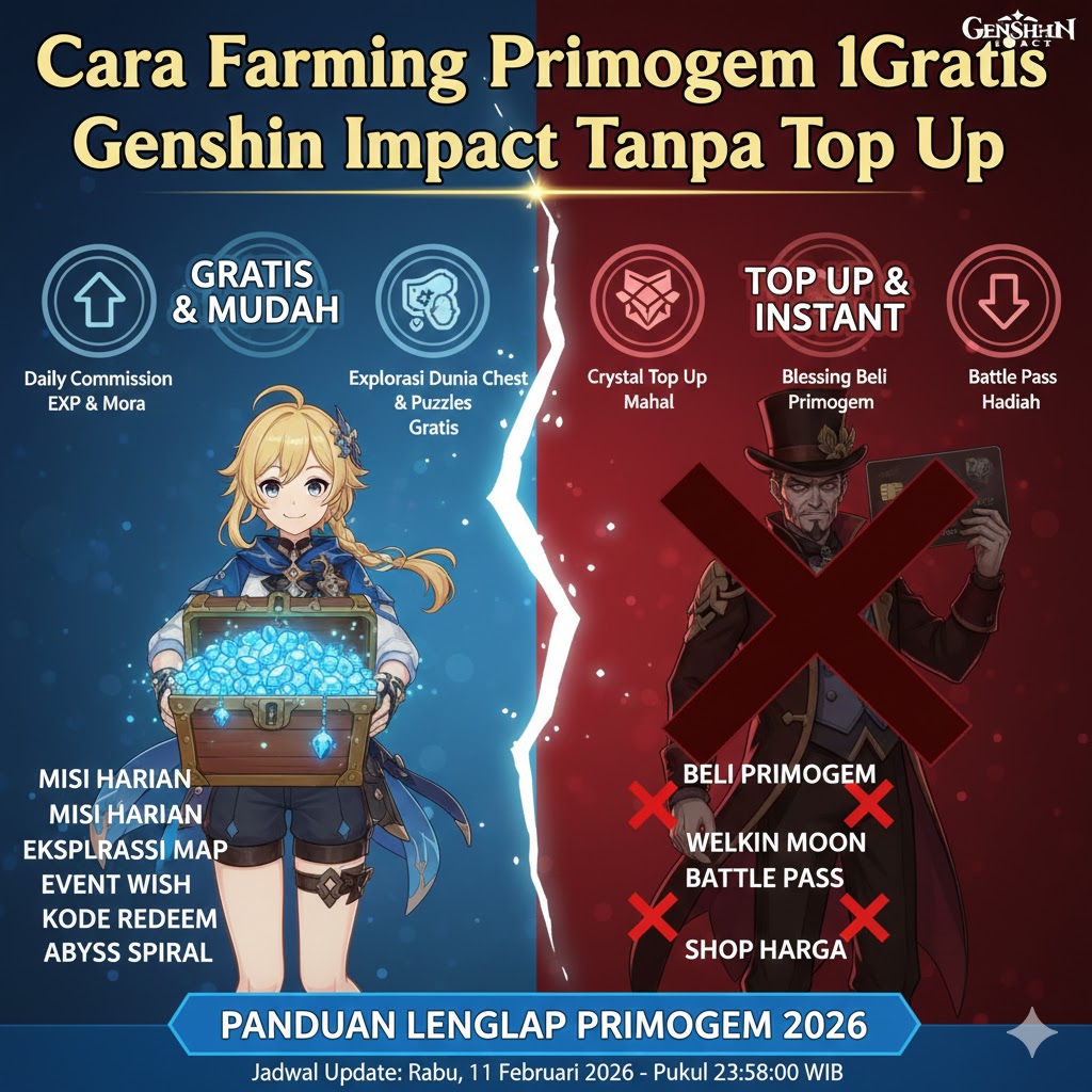 Cara Farming Primogem 100K Gratis Genshin Impact Tanpa Top Up